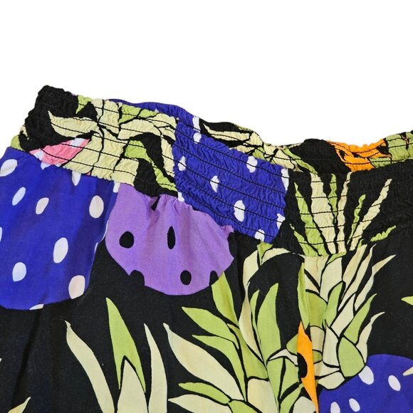 VTG Womens Cropped Wide Leg Pants Pullon Tropical Pineapple Rayon Colorful Sz M‎ - Picture 3 of 8